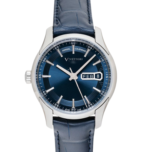 Vettori Annual Calendar Global 41mm, Blue World Map Dial