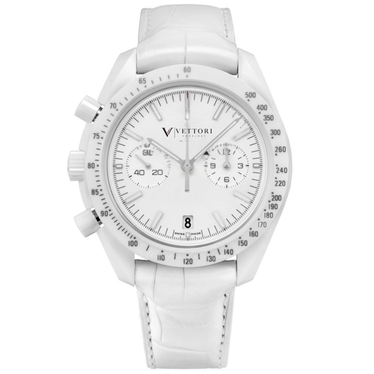 Vettori Ceramic Chronograph 44mm, White Dial