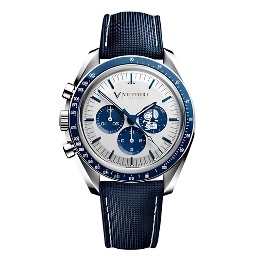 Vettori Chronograph 42mm, White Dial with Blue Subdials