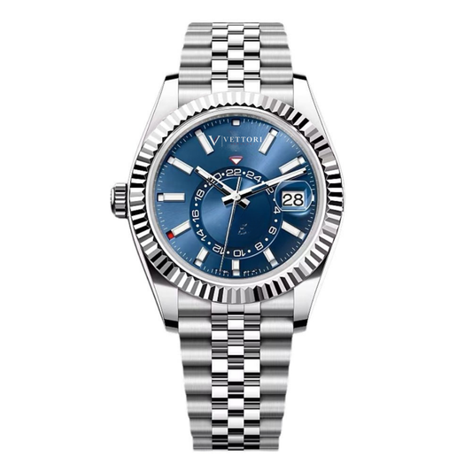Vettori Global Traveller 42mm, Blue Sunburst Dial