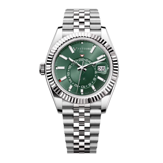 Vettori Global Traveller 42mm, Green Sunburst Dial
