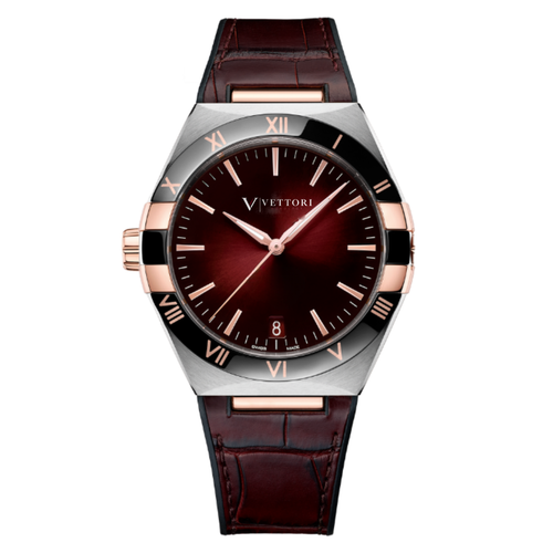 Vettori Integrated Signature 41mm, Burgundy Sunburst Dial