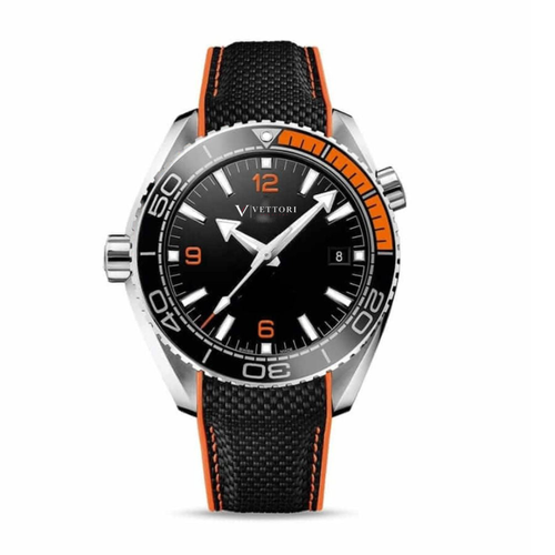 Vettori Ocean Diver 43mm, Black Dial with Orange Accents