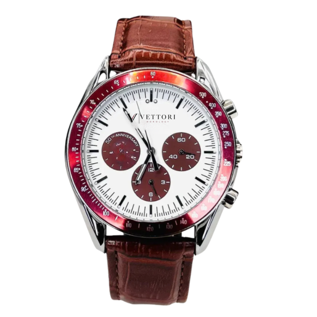 Vettori Professional Chronograph 42mm, White Dial with Red Subdials