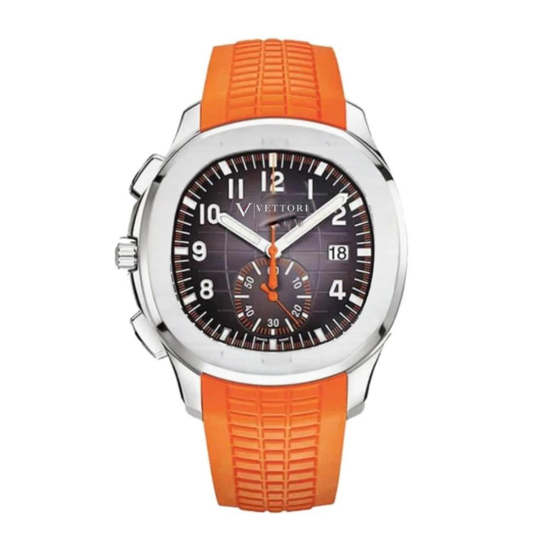 Vettori Sport Chronograph 42mm, Black Embossed Dial with Orange Accents
